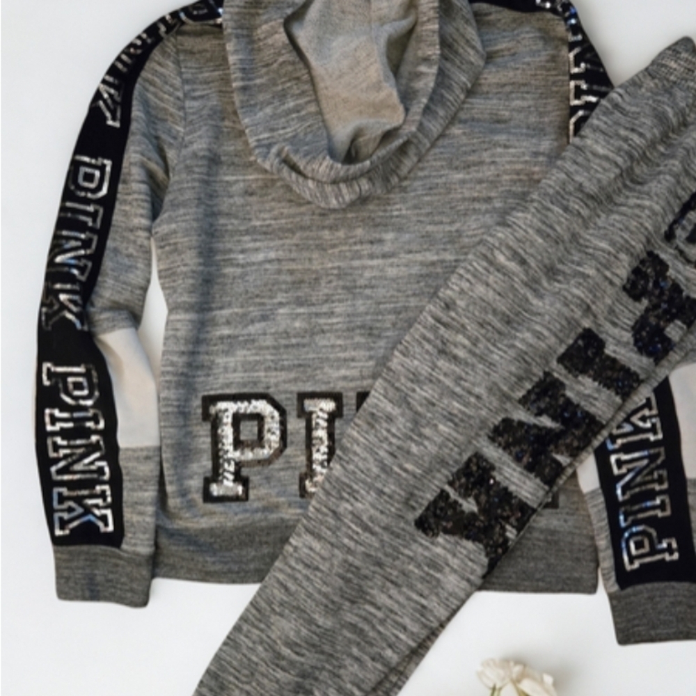 Gray PINK Victoria's Secret Bling Hoodie and Leggings Set